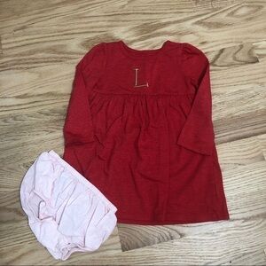 Old Navy Long Sleeve Red Dress W/ Embroidered L 12-18 mos Baby Girl Monogram